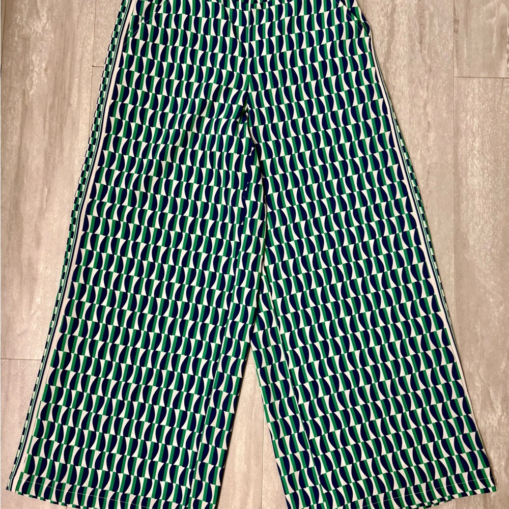 Max Studio Geo Print Pocket Wide-Leg Pants in Green & Blue. XS. NWT